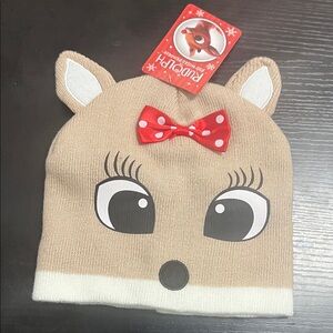 Cute Reindeer Kids Beanie with Red Bow